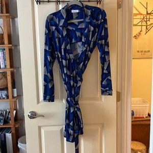 Geometric blue and black wrap dress by Calvin Klein size 12